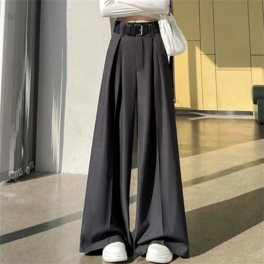 Women's Wide Leg Full Length Pants Spring Summer Casual Loose High Waist Solid Female Elegant Straight Trousers