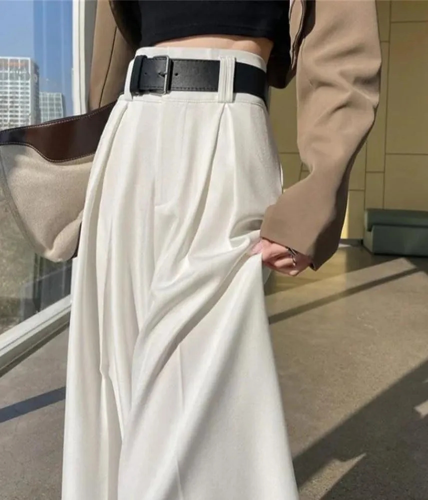 Women's Wide Leg Full Length Pants Spring Summer Casual Loose High Waist Solid Female Elegant Straight Trousers