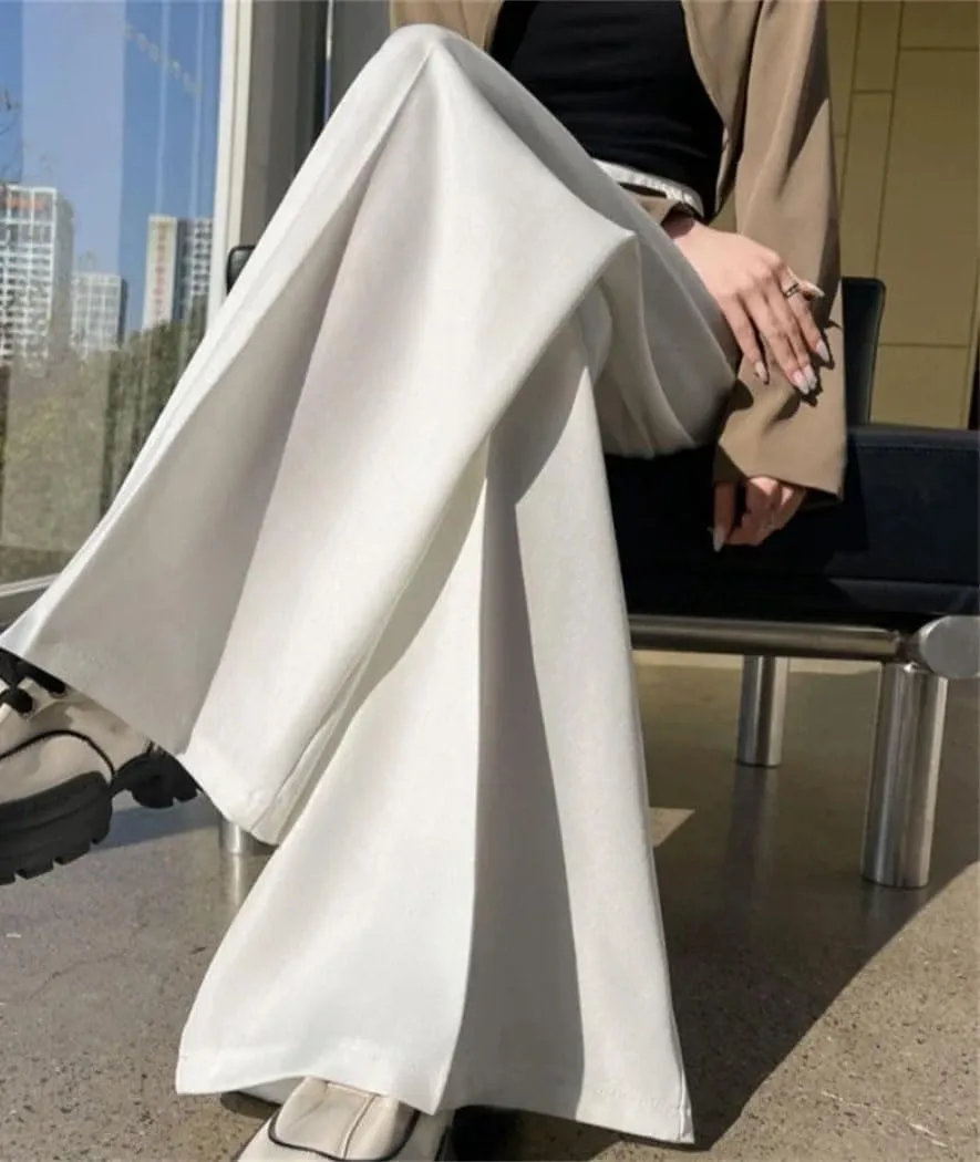 Women's Wide Leg Full Length Pants Spring Summer Casual Loose High Waist Solid Female Elegant Straight Trousers