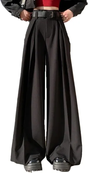 Women's Wide Leg Full Length Pants Spring Summer Casual Loose High Waist Solid Female Elegant Straight Trousers