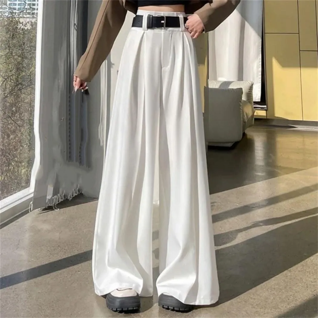 Women's Wide Leg Full Length Pants Spring Summer Casual Loose High Waist Solid Female Elegant Straight Trousers
