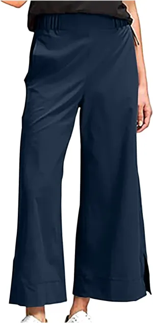 Women's Wide Leg Pants with Pockets High Waist Casual Linen Pants Plus Size Summer Comfy Pull on Straight Leg Trousers