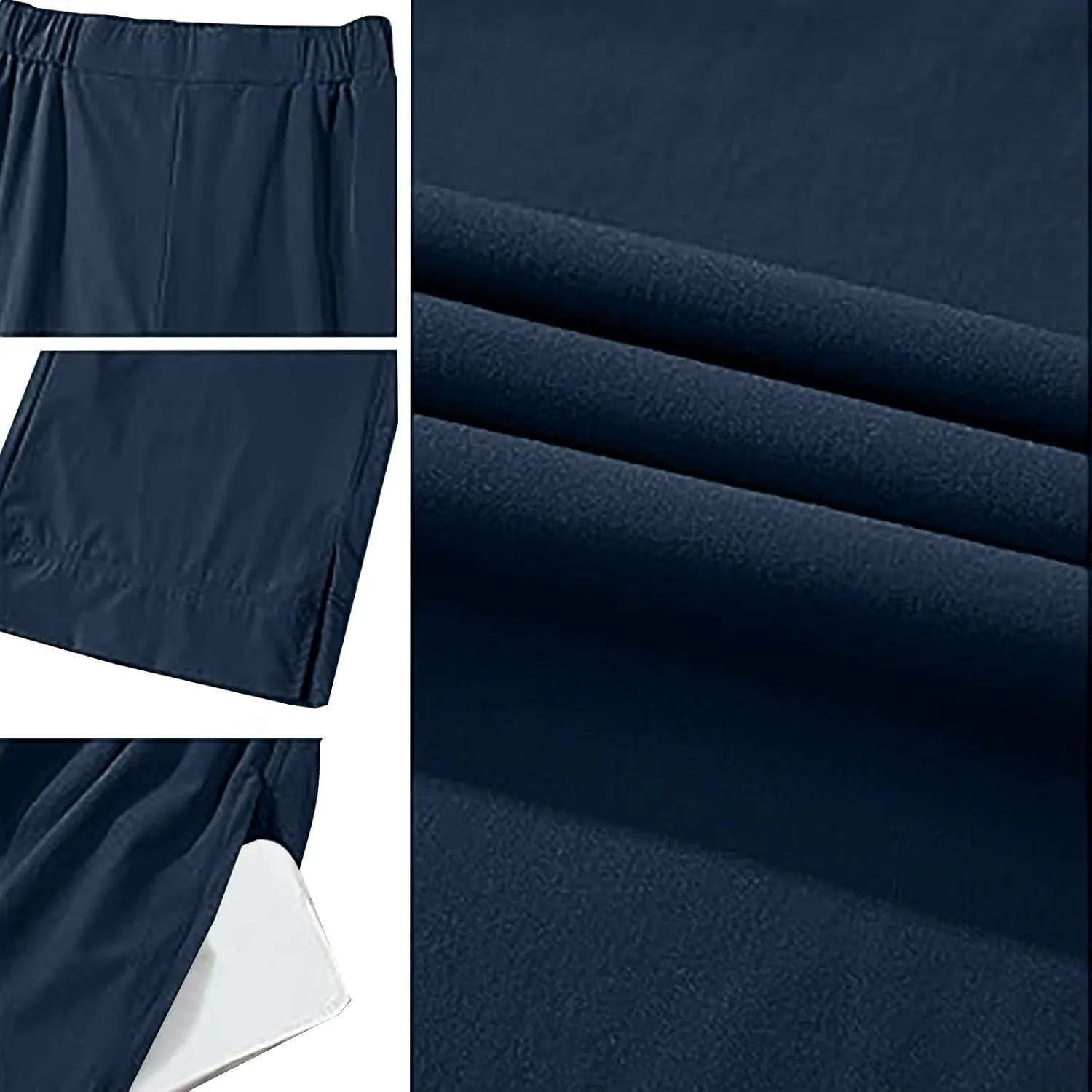 Women's Wide Leg Pants with Pockets High Waist Casual Linen Pants Plus Size Summer Comfy Pull on Straight Leg Trousers
