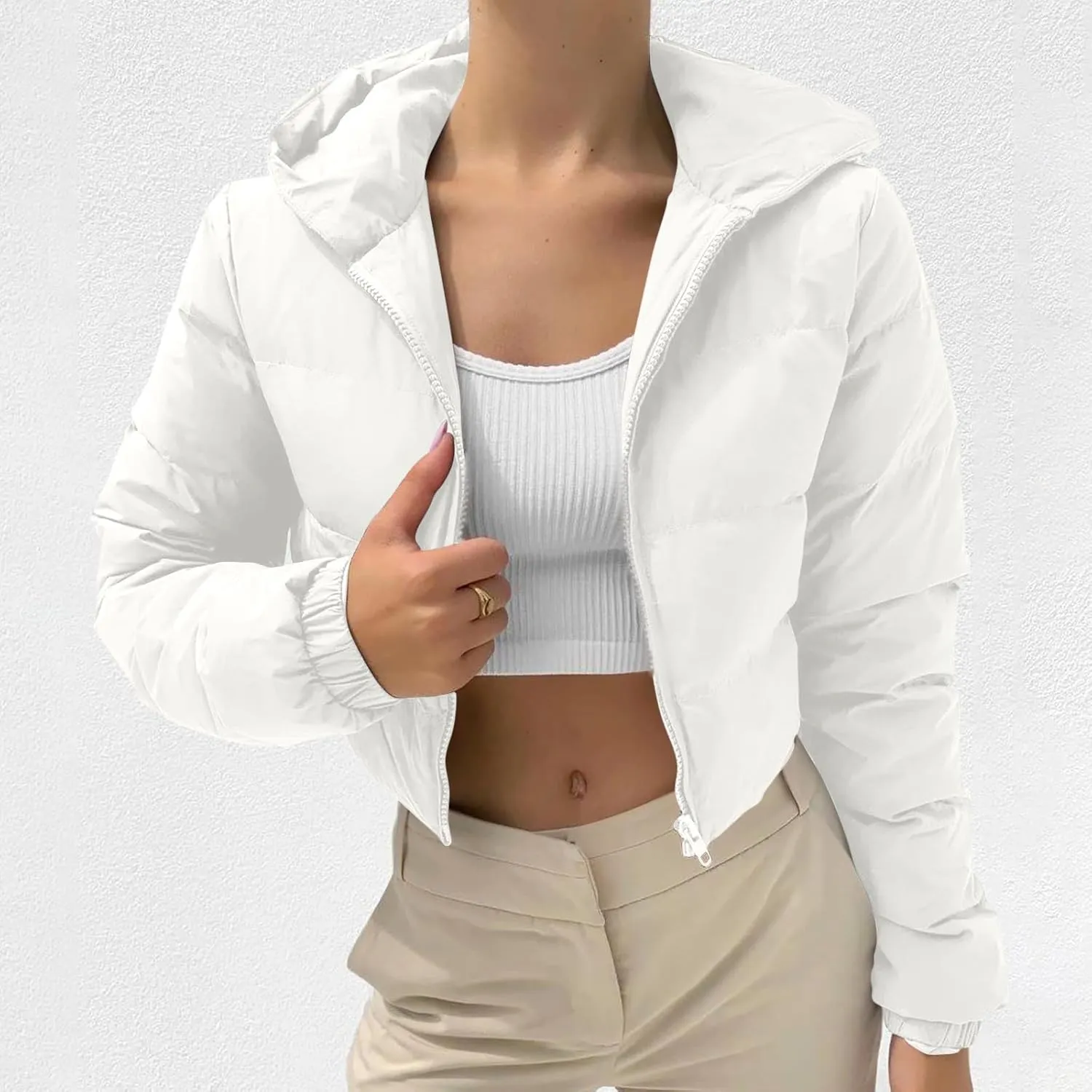 Women's Winter Casual Crop Puffer Jacket Teen Girl Hooded Cotton Padded Jacket Y2K Pockets Baggy Short Coats
