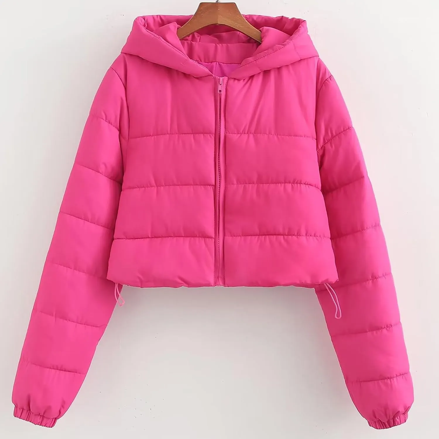Women's Winter Casual Crop Puffer Jacket Teen Girl Hooded Cotton Padded Jacket Y2K Pockets Baggy Short Coats