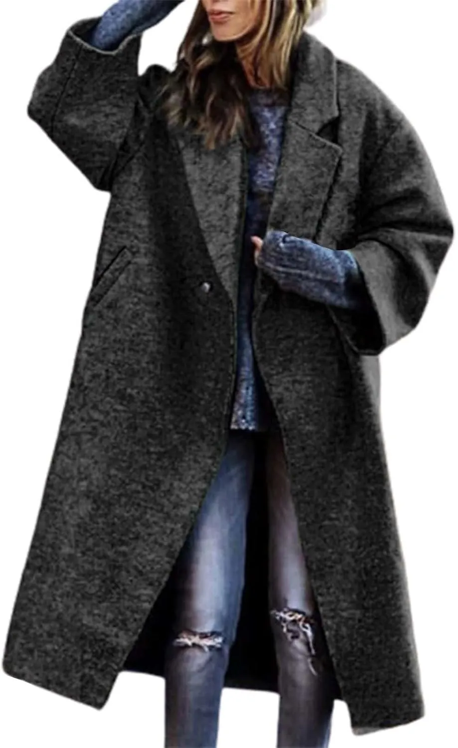 Womens Winter Coat Winter Button Down Lapel Plush Plaid Coat Loose Long Coat Long Coats for Women Long Coats for