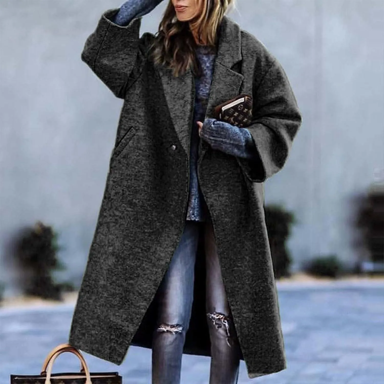 Womens Winter Coat Winter Button Down Lapel Plush Plaid Coat Loose Long Coat Long Coats for Women Long Coats for