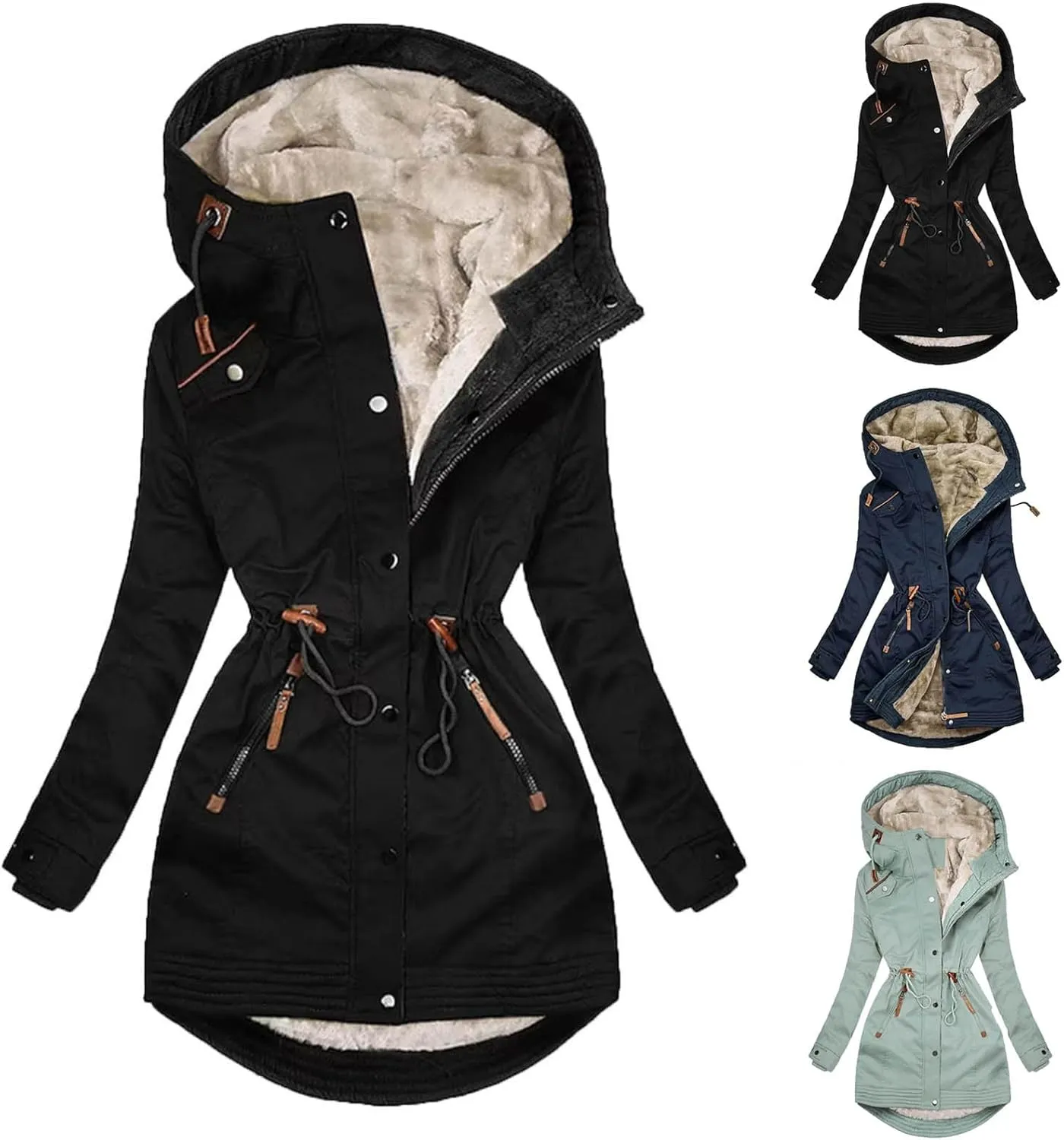 Womens Winter Coats Fleece Lined Hooded Jacket Waterproof Puffer Jacket Plus Size Parka Coat Warm Outerwear Snow Coats