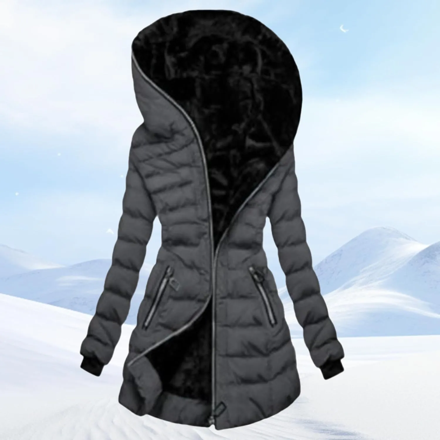 Womens Winter Coats Thicken Fleece Lined Down Jacket Waterproof Faux Fur Hooded Military Jacket Coats