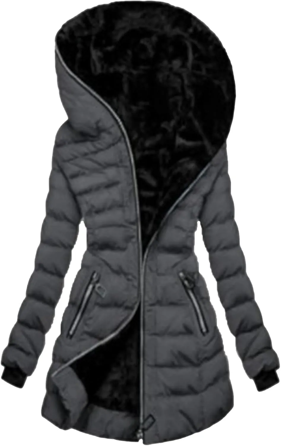 Womens Winter Coats Thicken Fleece Lined Down Jacket Waterproof Faux Fur Hooded Military Jacket Coats