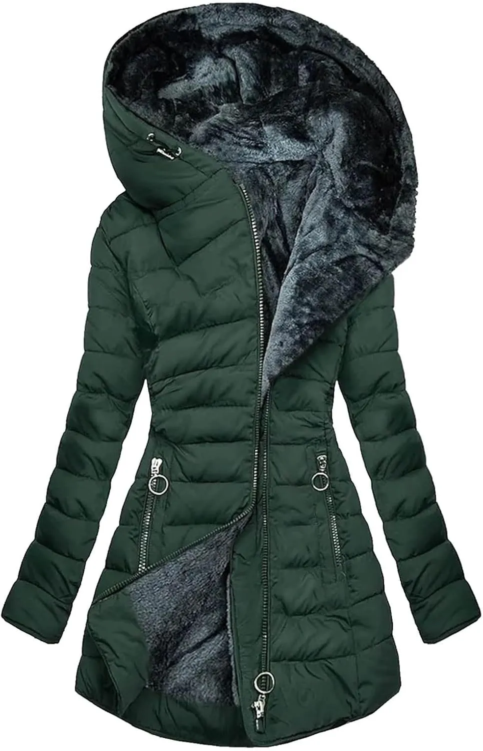 Womens Winter Coats Warm Hooded Sherpa Lined Parkas Jacket Thick Fleece Outerwear Faux Fur Plus Size Puffer Down Jackets