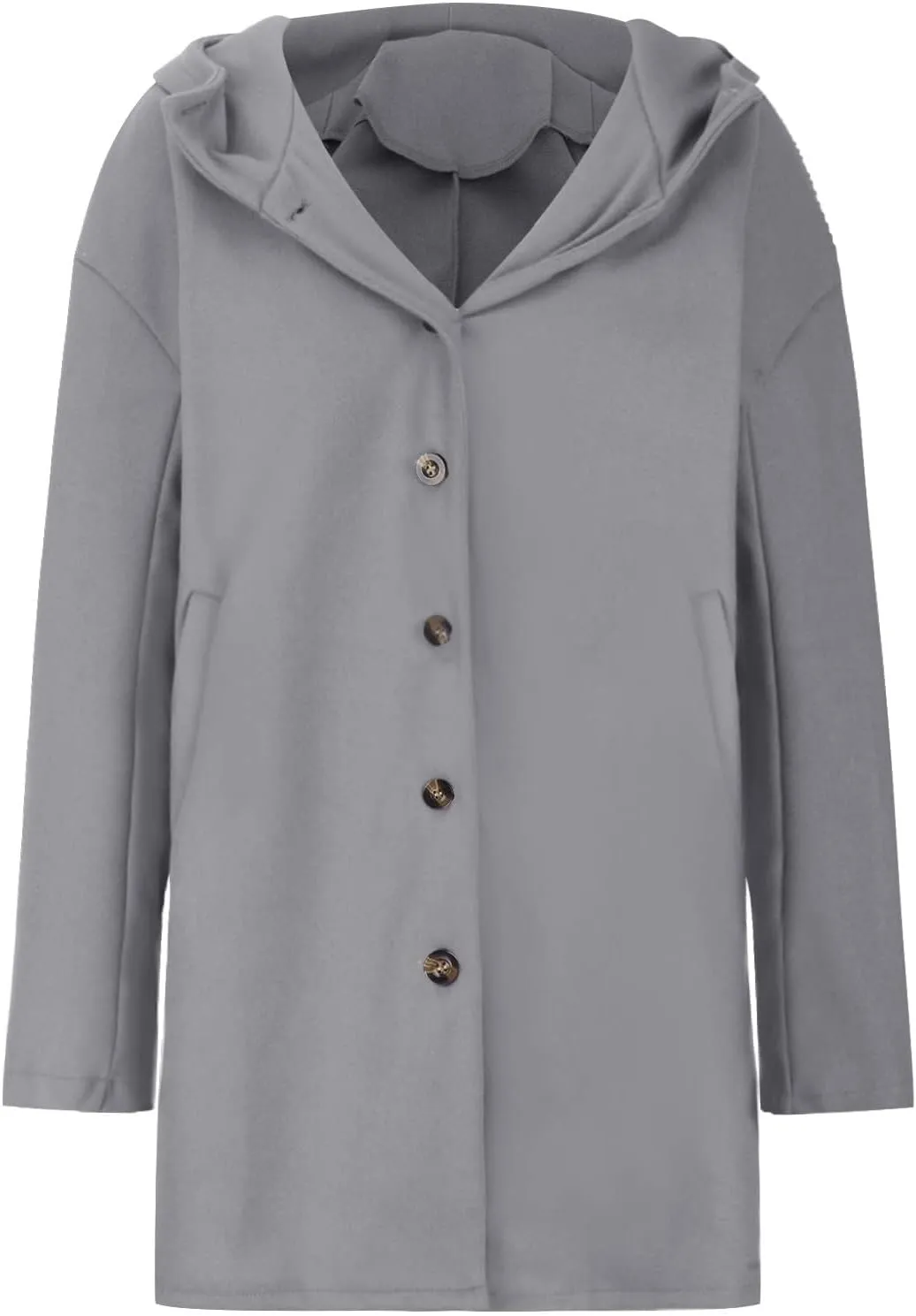 Women's Winter Wool Coat Casual Long Hooded Jacket Warm Fleece Single-Breasted Peacoat Fashion Mid Long Trench Coat