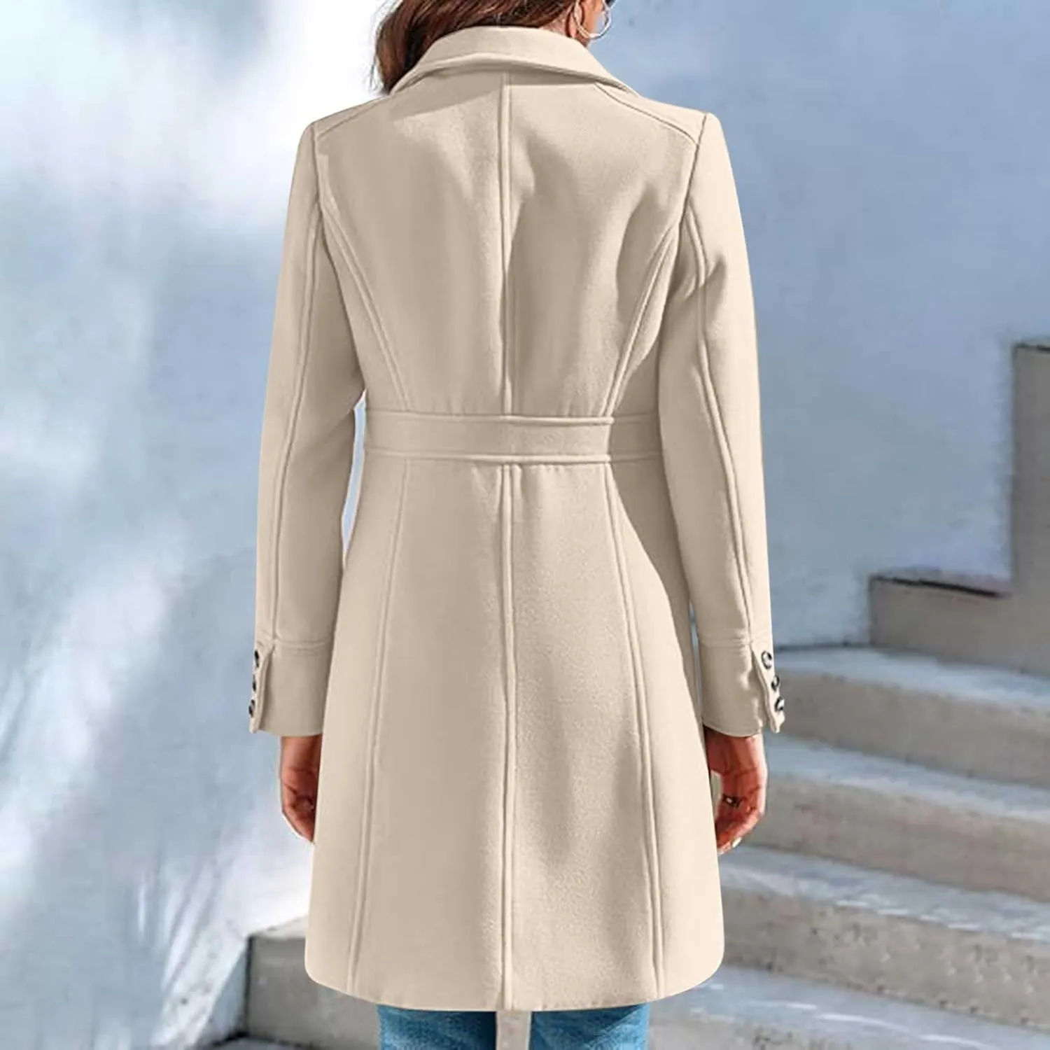 Women's Wool Blend Pea Coats Casual 2024 Lapel Collar Single Breasted Trench Coat Fall Winter Outerwear Mid Pea Coat