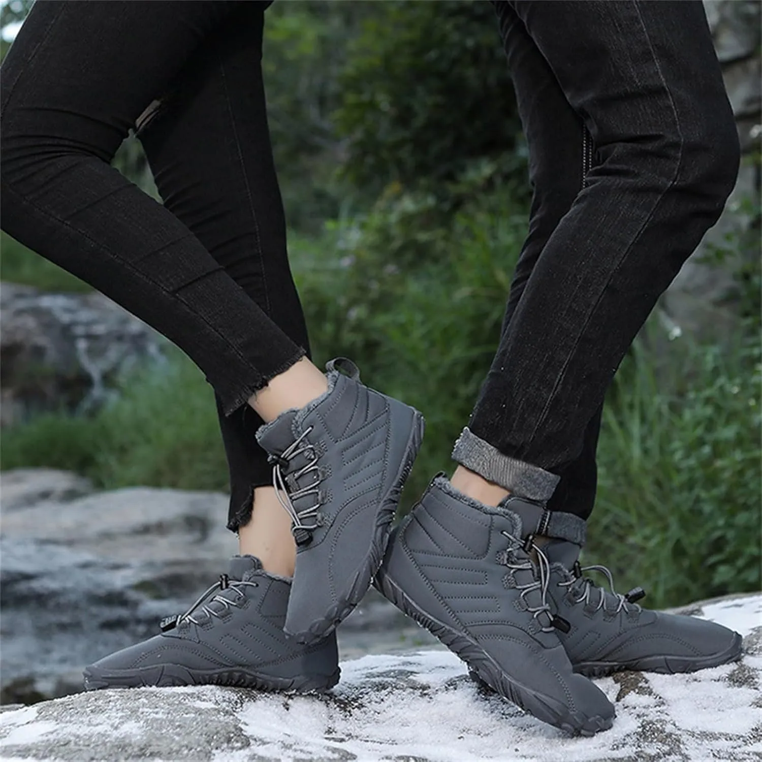 Work Boots for Men Cowboy Style Hiking Sneakers Shoes with Fur Lined Working Shoes for Women Wide Width Waterproof Platform Shoes Work Hike Grounded Footwear