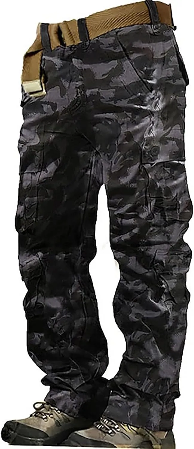 Work Pants for Men Cargo Trousers Hiking Pants 8 Pocket Plain Comfort Breathable Outdoor Mens Sweatpants with Baggy