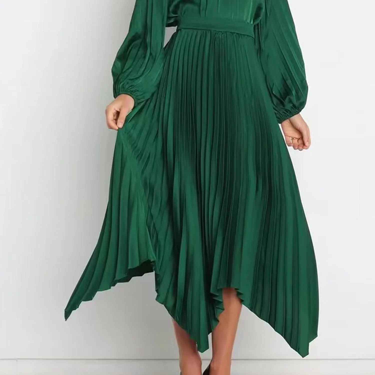 Xiaojmake Pleated Chiffon Skirts for Women High Elastic Waisted Flowy Asymmetrical Skirt Dressy High Low Summer Midi Skirts