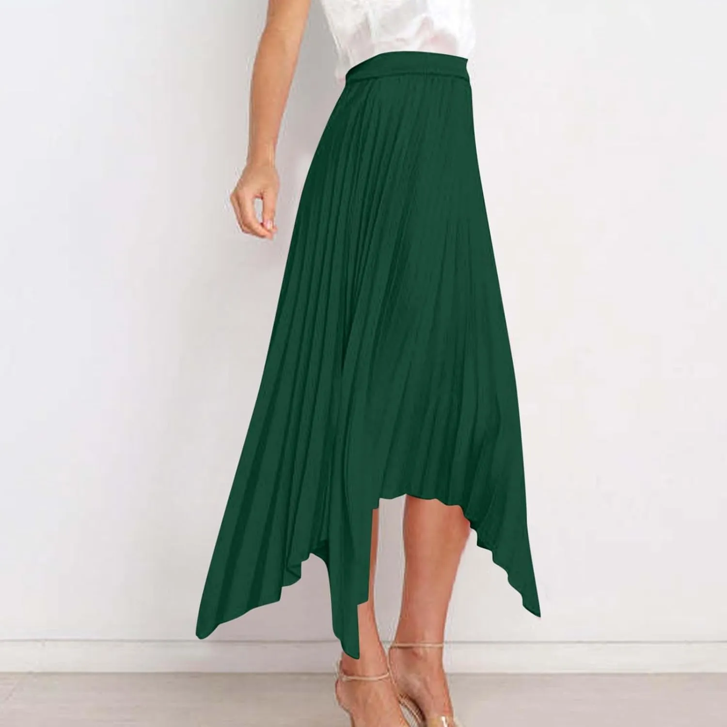 Xiaojmake Pleated Chiffon Skirts for Women High Elastic Waisted Flowy Asymmetrical Skirt Dressy High Low Summer Midi Skirts
