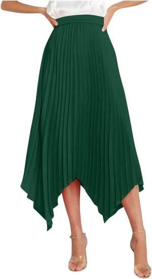 Xiaojmake Pleated Chiffon Skirts for Women High Elastic Waisted Flowy Asymmetrical Skirt Dressy High Low Summer Midi Skirts