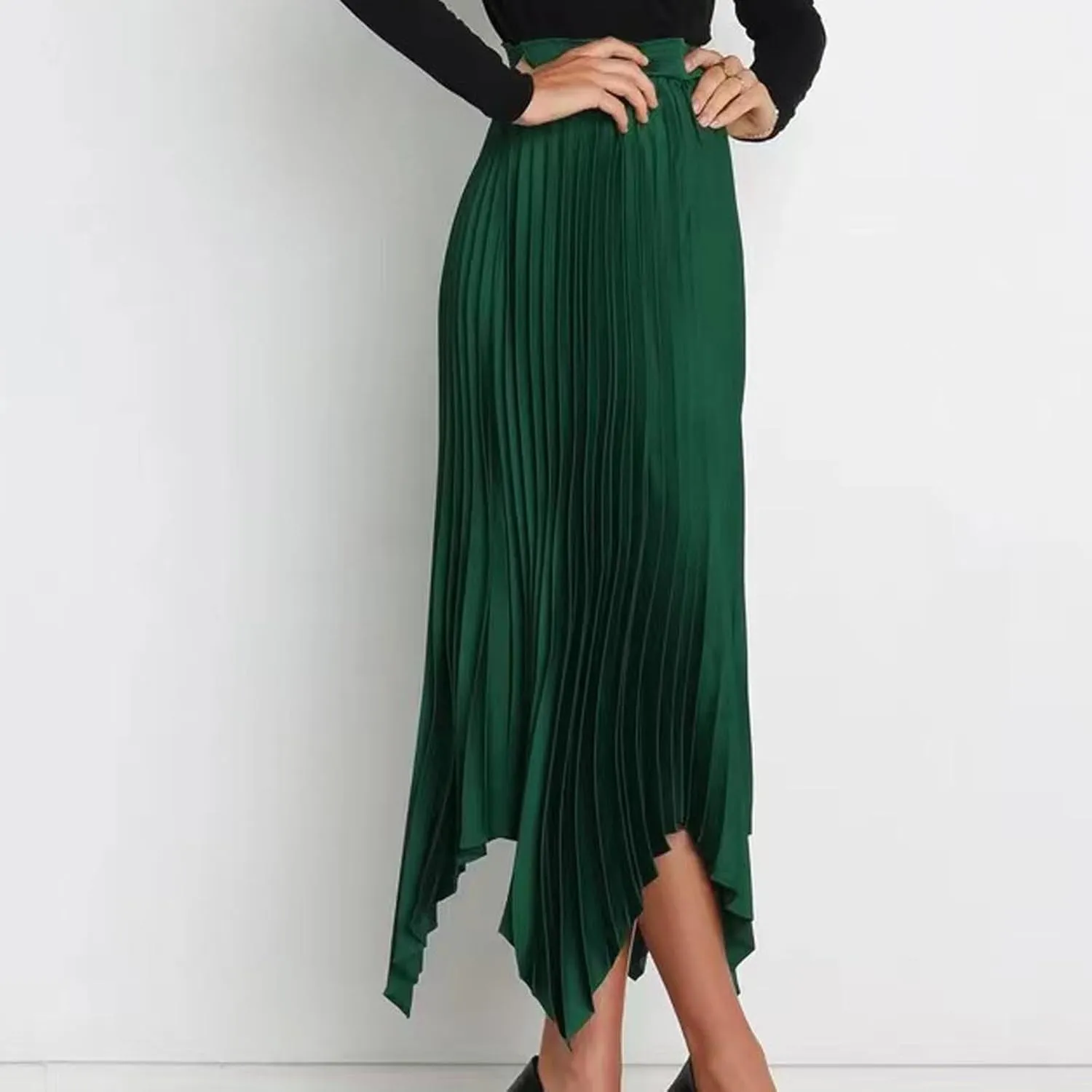 Xiaojmake Pleated Chiffon Skirts for Women High Elastic Waisted Flowy Asymmetrical Skirt Dressy High Low Summer Midi Skirts