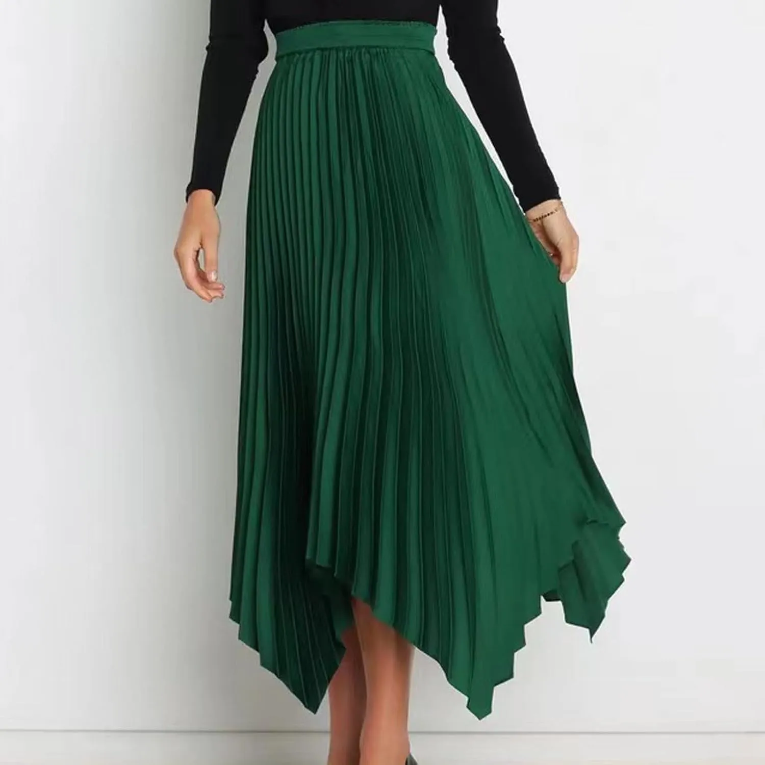 Xiaojmake Pleated Chiffon Skirts for Women High Elastic Waisted Flowy Asymmetrical Skirt Dressy High Low Summer Midi Skirts
