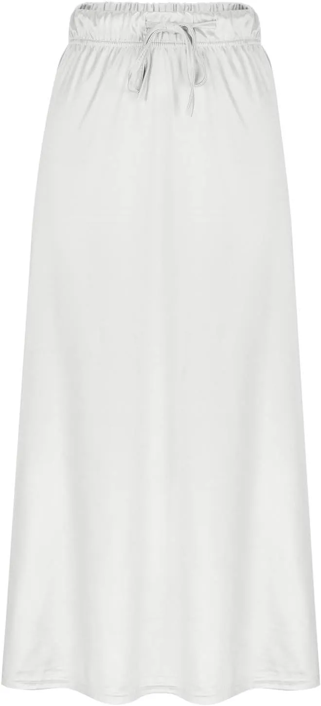 Xiaojmake Women Drawstring High Elastic Waist Satin Maxi Skirt A Line Flared Solid Slim Fitted Going Out Casual Midi Skirts