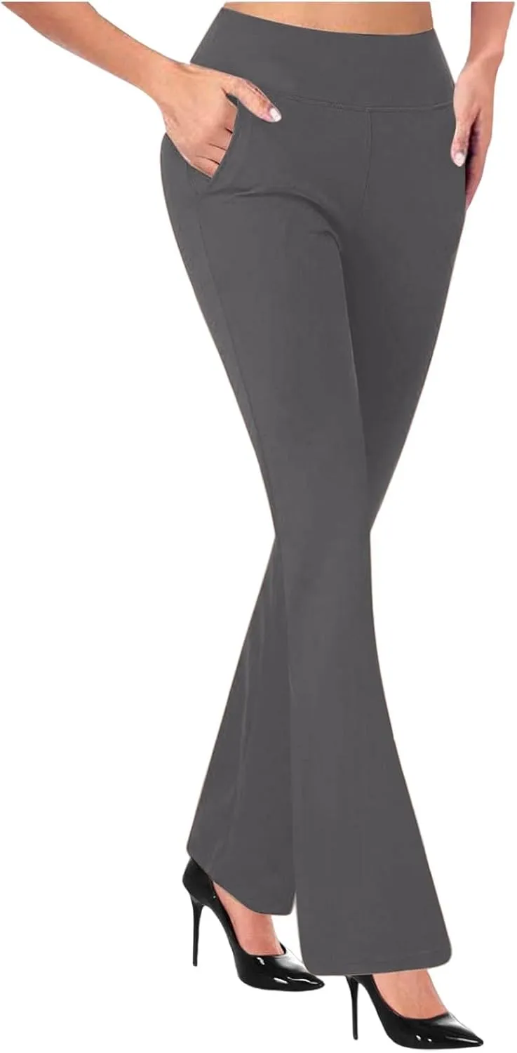 yardsong Dress Pants Women High Waisted Flare Business Casual Work Trousers Bootcut Office Pull On Slacks with Pockets