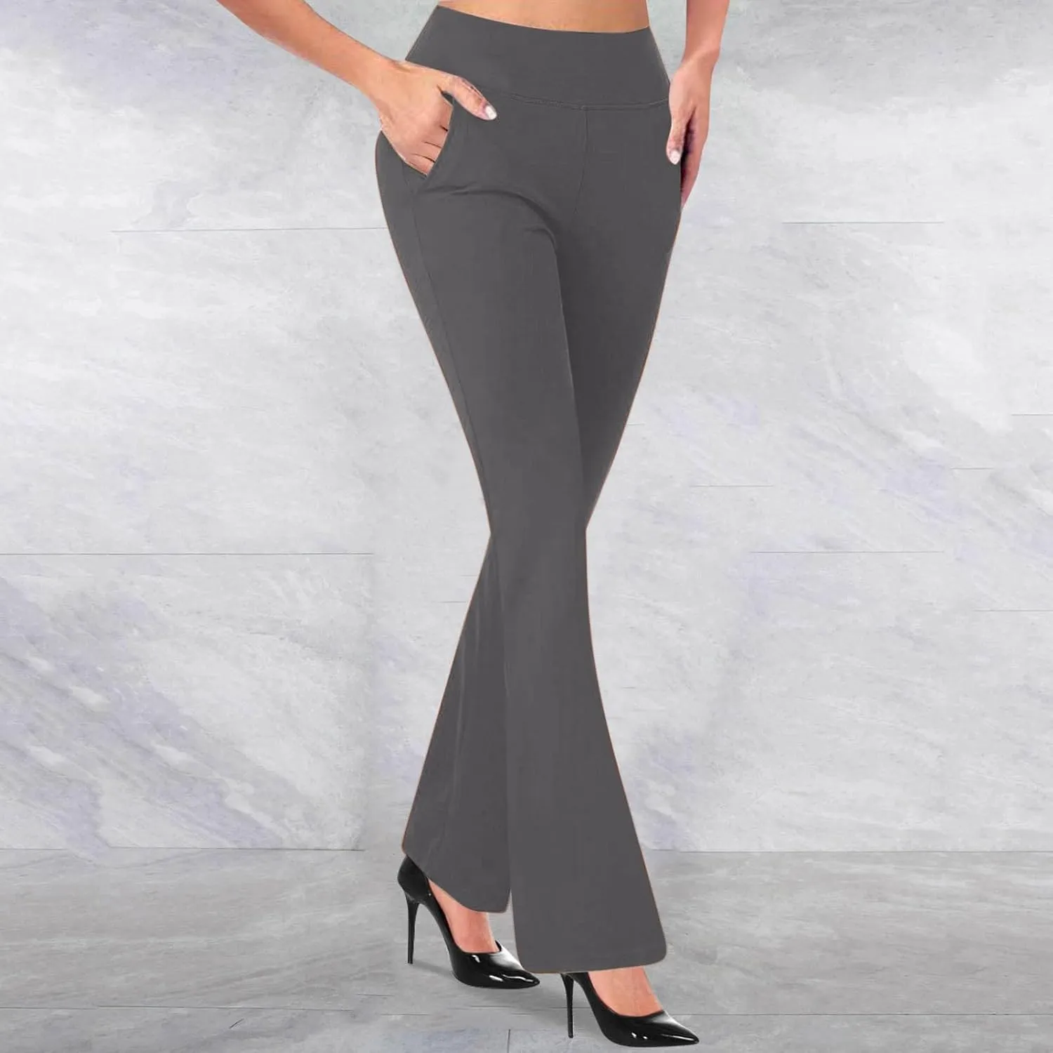 yardsong Dress Pants Women High Waisted Flare Business Casual Work Trousers Bootcut Office Pull On Slacks with Pockets
