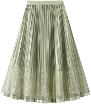 Yarn Skirt Half Length Skirt Women's New Pleated Skirt Spring and Autumn Midi Black Lace A-line Mesh Skirt Korean Skirt