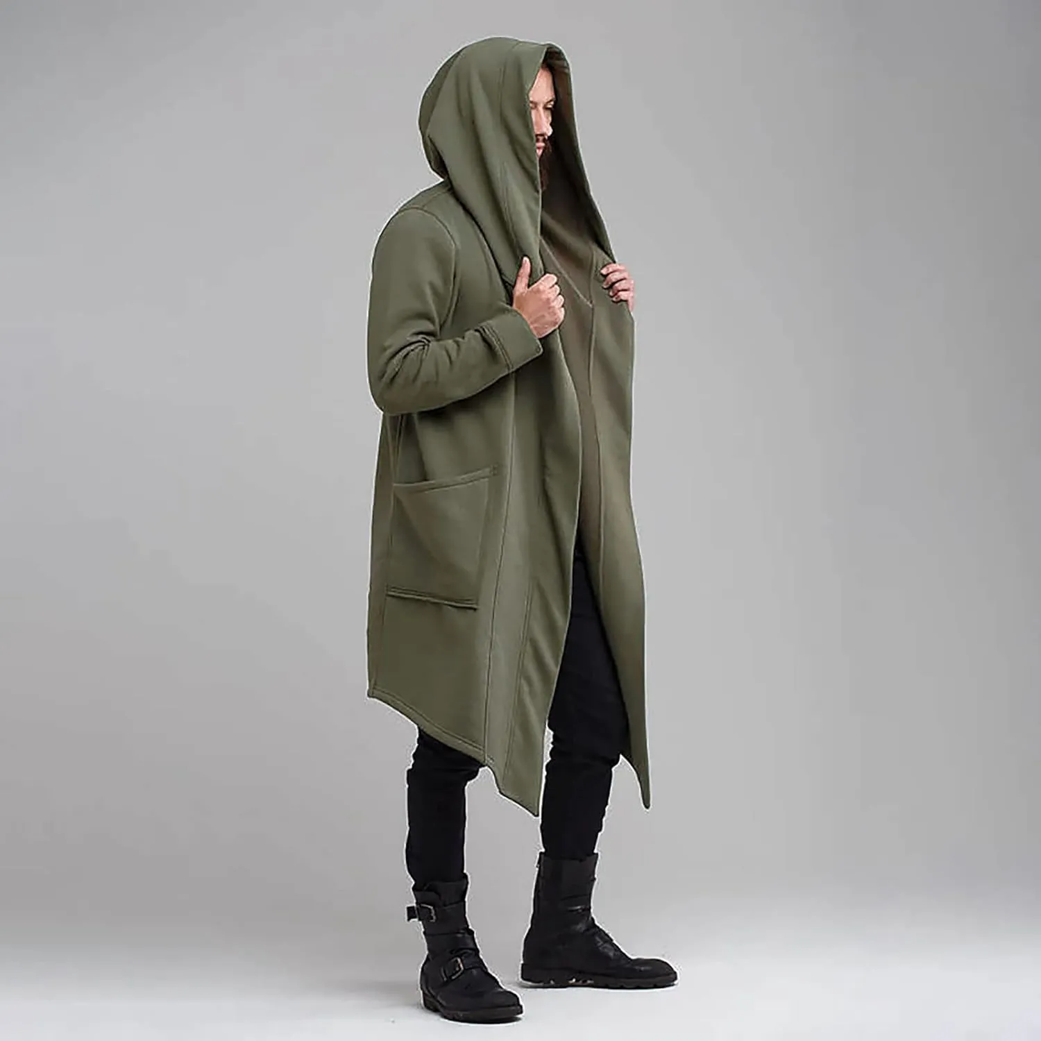 Ymosrh Light Rain Jacket Mens Men's Slim Long Hooded Cardigan Warm Woolen Coat Jacket Jackets for Men Waterproof
