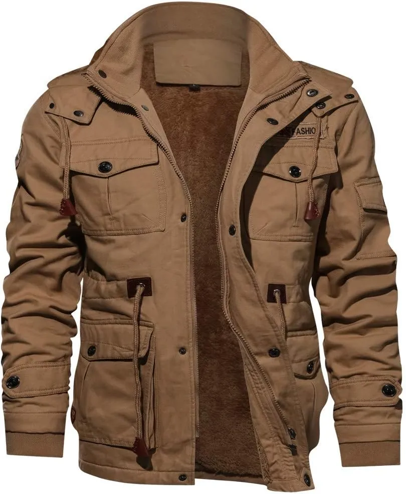 Ymosrh Winter Jackets for Men Men's Cashmere Thickened Pocket Cotton Coat Outwear Breathable Jean Jacket