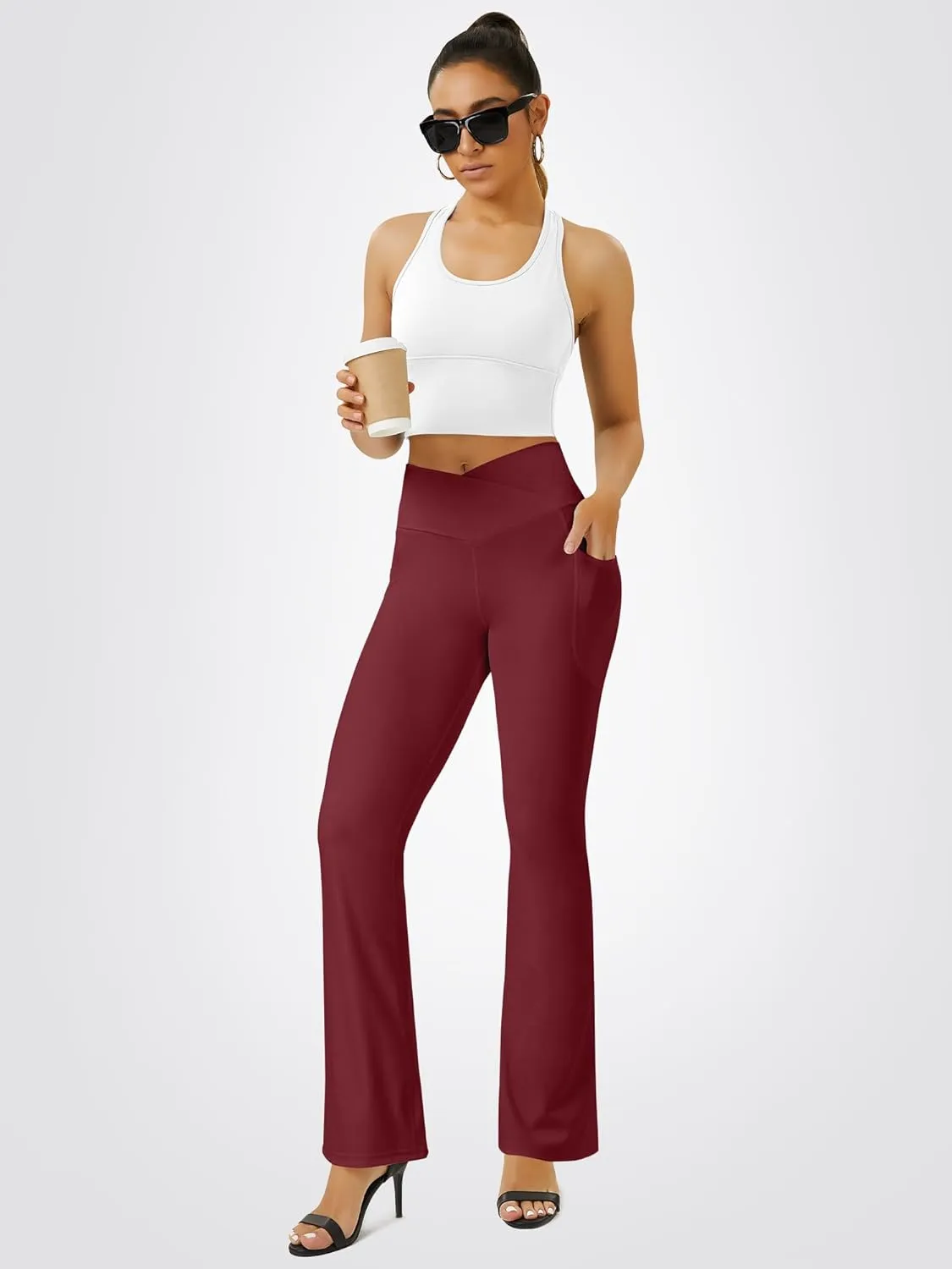 Yoga Pants Women, Flare Leggings for Women with Pockets Crossover High Waisted Bootcut Yoga Pants