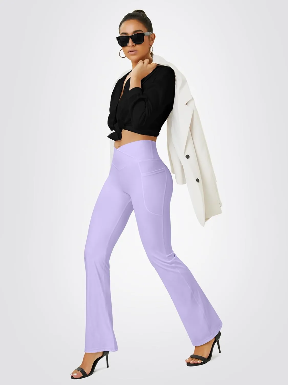 Yoga Pants Women, Flare Leggings for Women with Pockets Crossover High Waisted Bootcut Yoga Pants