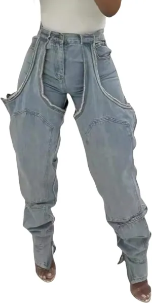 YOOTIKO Women Baggy Jeans Y2k High Waisted Wide Leg Boyfriend Patchwork Ripped Jeans Streetwear