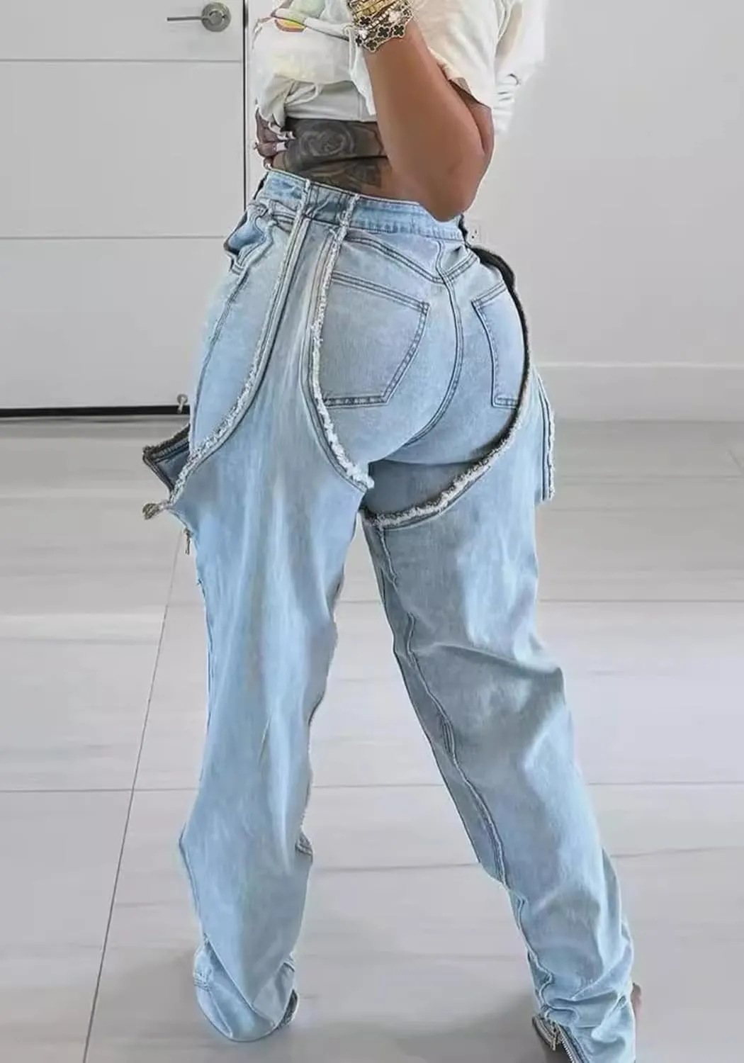 YOOTIKO Women Baggy Jeans Y2k High Waisted Wide Leg Boyfriend Patchwork Ripped Jeans Streetwear
