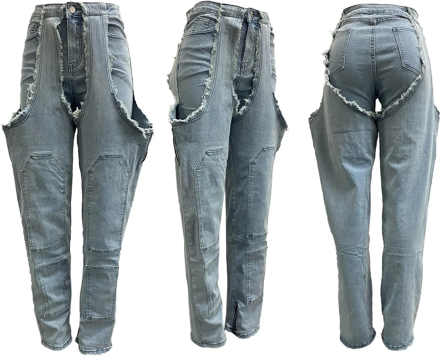 YOOTIKO Women Baggy Jeans Y2k High Waisted Wide Leg Boyfriend Patchwork Ripped Jeans Streetwear