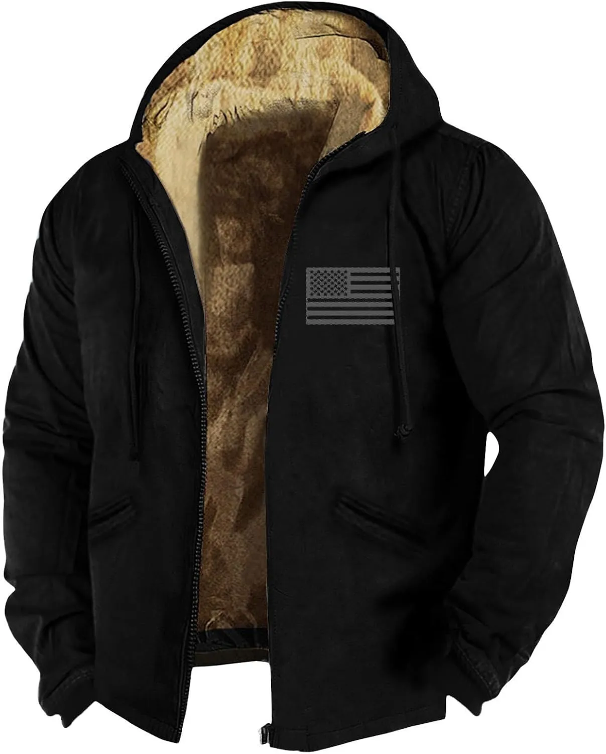 ZEFOTIM Fleece Lined Jacket Men Oversized Tall and Big Work Winter Coat Men with Hood Plus Size Plain Casual Hoodie