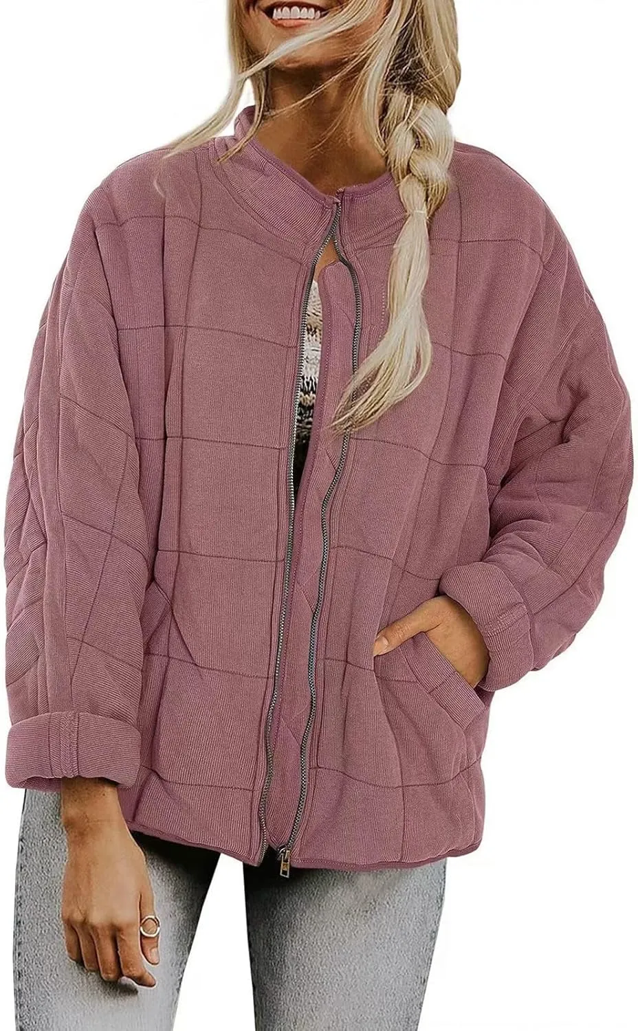 Zip Up Women's Diamond Quilted Jackets Warm Winter 2023 Western Quilted Coats Classic Long Sleeve Cotton Padded Down