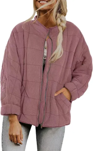 Zip Up Women's Diamond Quilted Jackets Warm Winter 2023 Western Quilted Coats Classic Long Sleeve Cotton Padded Down